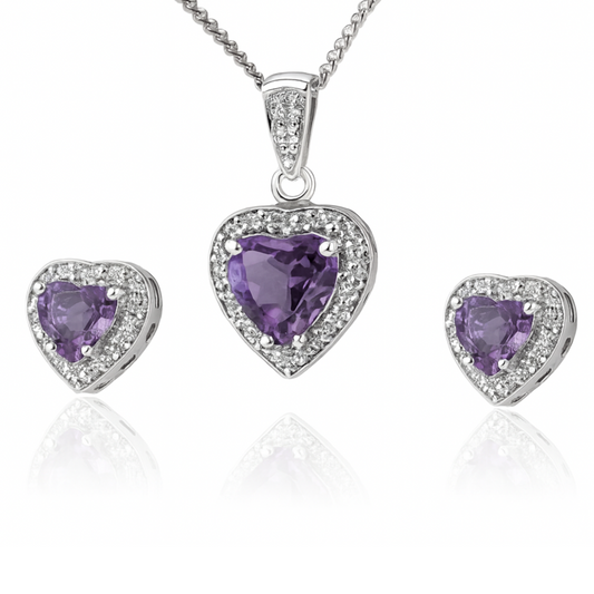 Ensemble boucles d'oreilles/pendentif en diamant et améthyste Love's Embrace