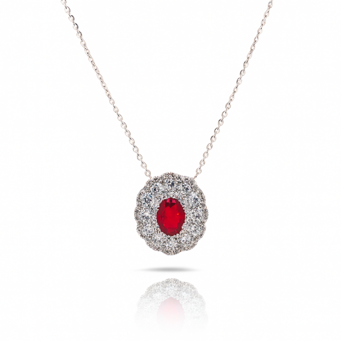 Pendentif halo en or blanc 18 carats avec rubis naturel et diamants naturels