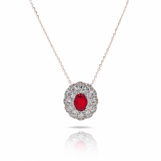 Pendentif halo en or blanc 18 carats avec rubis naturel et diamants naturels