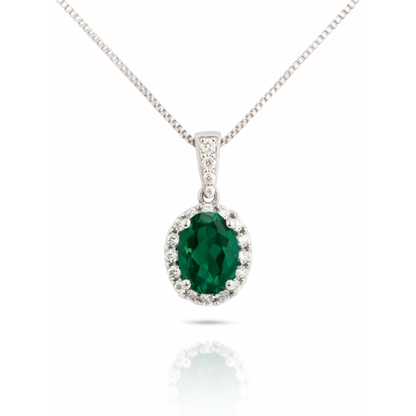 Pendentif en argent sterling avec améthyste verte ovale et halo de zircone cubique (chaîne non incluse)