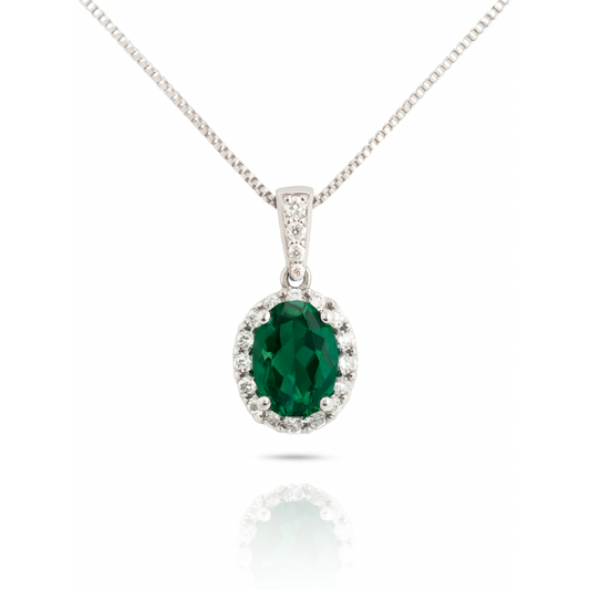 Pendentif en argent sterling avec améthyste verte ovale et halo de zircone cubique (chaîne non incluse)