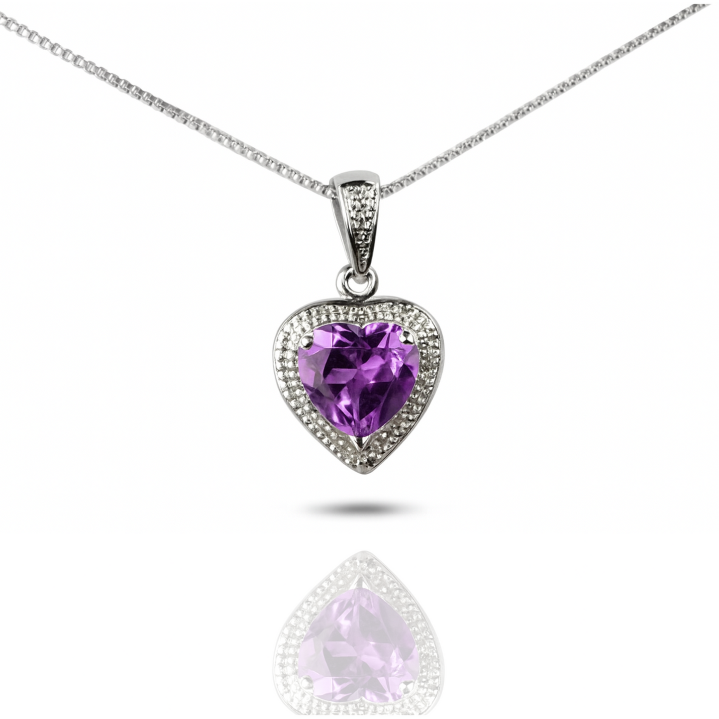 Ensemble pendentif et boucles d'oreilles en argent sterling avec améthyste en forme de cœur (chaîne non incluse)