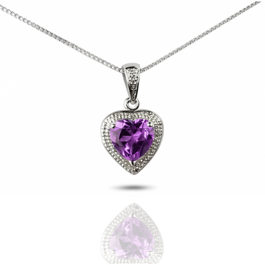 Sterling Silver Heart-Shaped Amethyst Pendant (Chain Not Included)