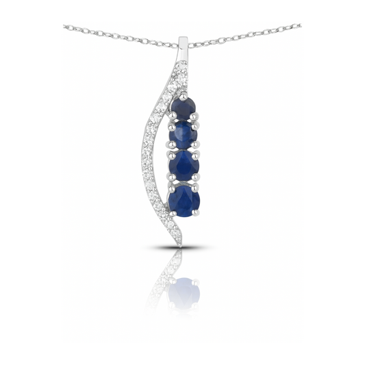 0.40 Carat Genuine Blue Sapphire and White Diamond 14K White Gold Pendant