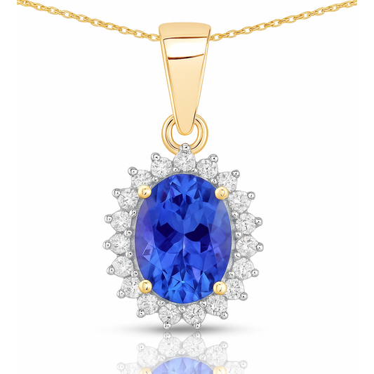 0.86 Carat Genuine Tanzanite and White Diamond 14K Yellow Gold Pendant