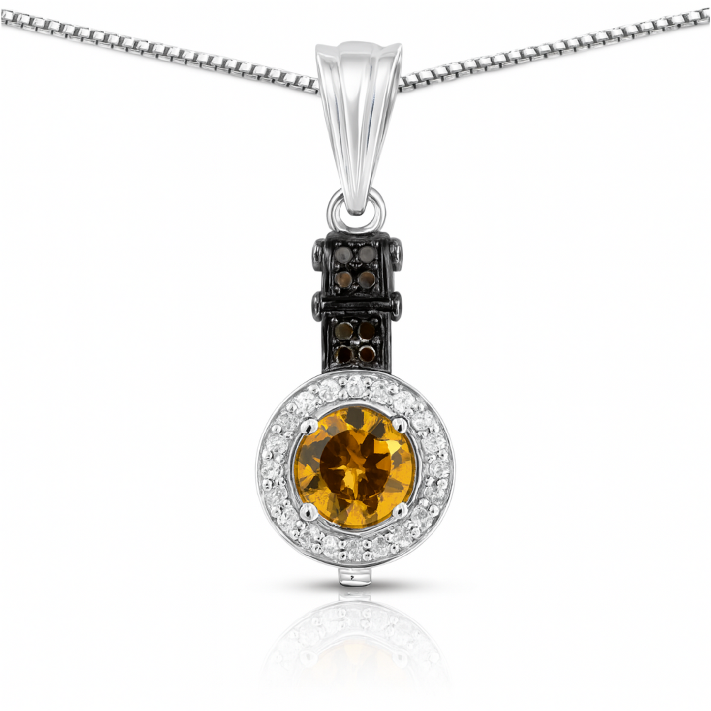 Pendentif en argent sterling 925 avec citrine véritable de 1,00 carat, diamant champagne et diamant blanc