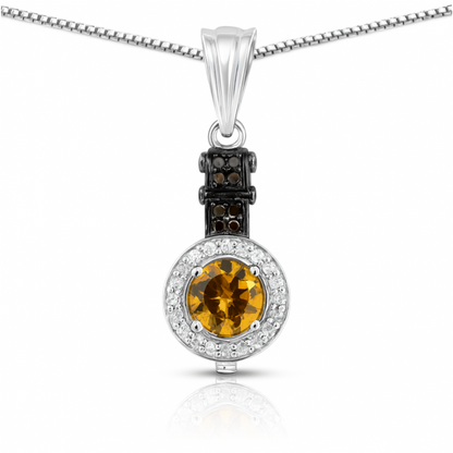 Pendentif en argent sterling 925 avec citrine véritable de 1,00 carat, diamant champagne et diamant blanc