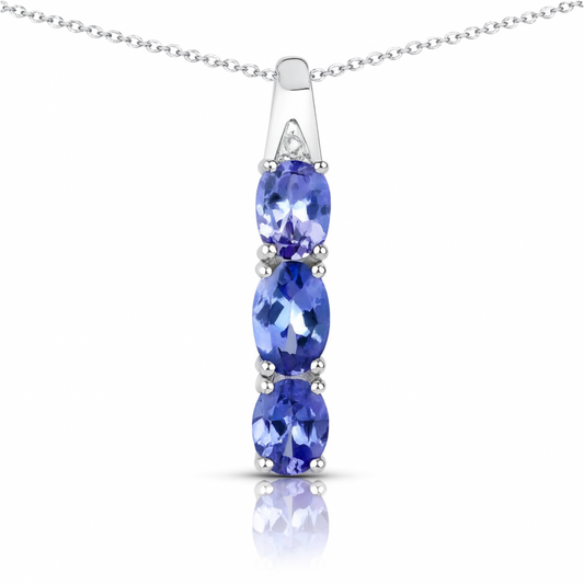 Pendentif en argent sterling 925 avec tanzanite véritable et diamant blanc de 1,11 carat