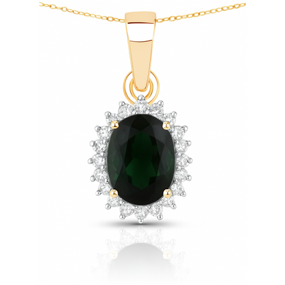 Pendentif en or jaune 14 carats avec tourmaline verte véritable et diamant blanc de 1,39 carat