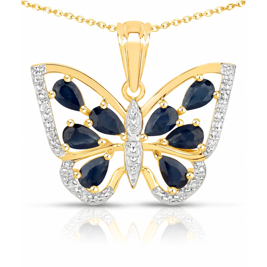 Pendentif en argent sterling 925 avec saphir bleu véritable et zircon blanc de 1,67 carat