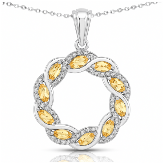 1.73 Carat Genuine Citrine and White Topaz .925 Sterling Silver Pendant