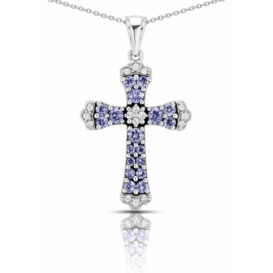 Pendentif en argent sterling 925 avec tanzanite véritable et zircon blanc de 1,84 carat 