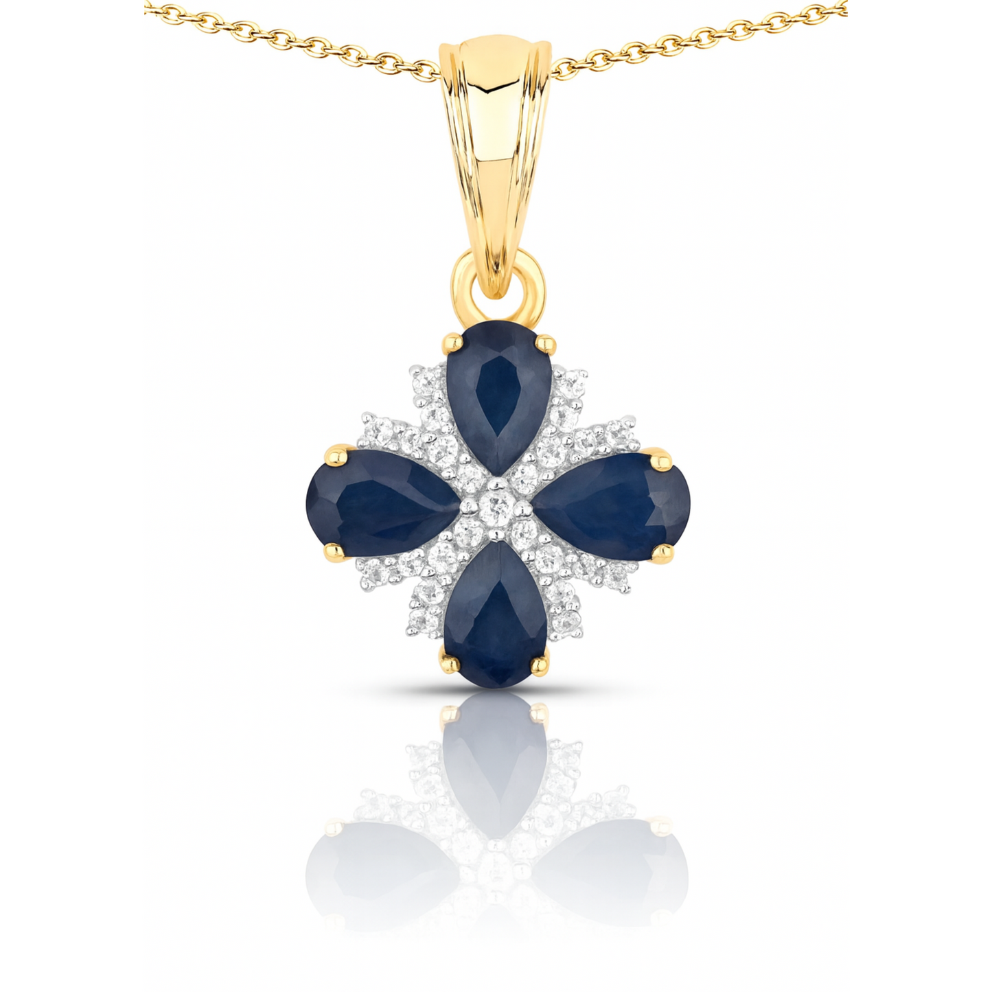 Pendentif en argent sterling 925 avec saphir bleu véritable et topaze blanche de 1,87 carat