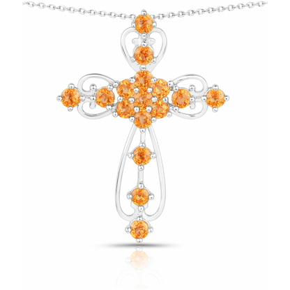 Pendentif en argent sterling 925 avec saphir orange véritable de 1,92 carat