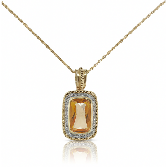 Pendentif en or jaune 14 carats avec accents latéraux en citrine et diamant