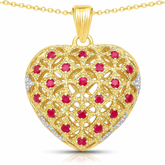 Pendentif en argent sterling 925 plaqué or jaune 14 carats avec rubis véritable de 1,00 carat