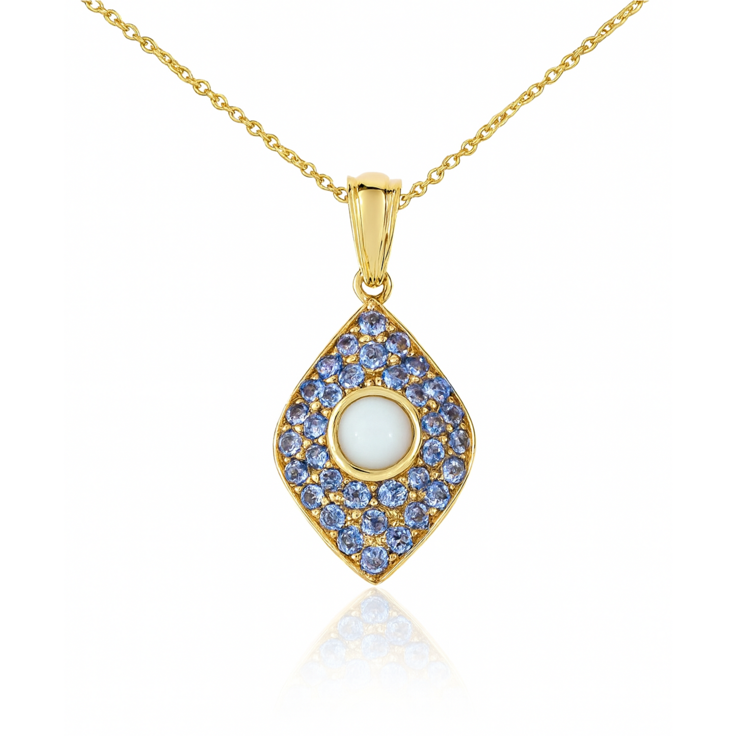 Pendentif en argent sterling 925 plaqué or jaune 14 carats avec opale éthiopienne authentique et tanzanite de 1,82 carat 
