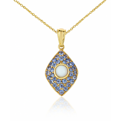 Pendentif en argent sterling 925 plaqué or jaune 14 carats avec opale éthiopienne authentique et tanzanite de 1,82 carat 