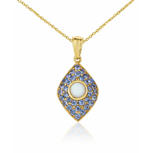 Pendentif en argent sterling 925 plaqué or jaune 14 carats avec opale éthiopienne authentique et tanzanite de 1,82 carat 