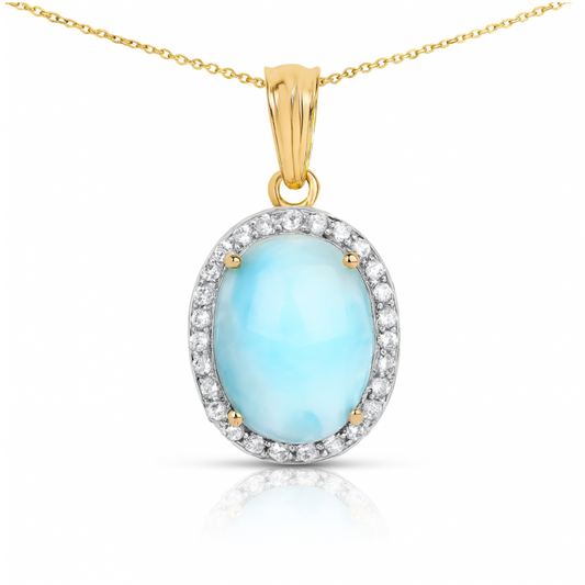 Pendentif en argent sterling 925 plaqué or jaune 14 carats avec larimar véritable et topaze blanche de 13,55 carats