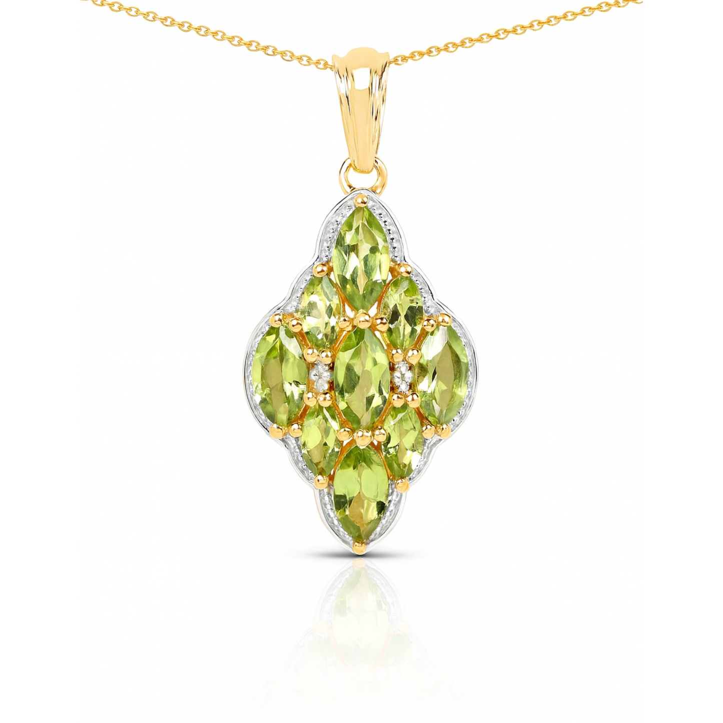 Pendentif en argent sterling 925 plaqué or jaune 14 carats avec péridot véritable et topaze blanche de 4,02 carats
