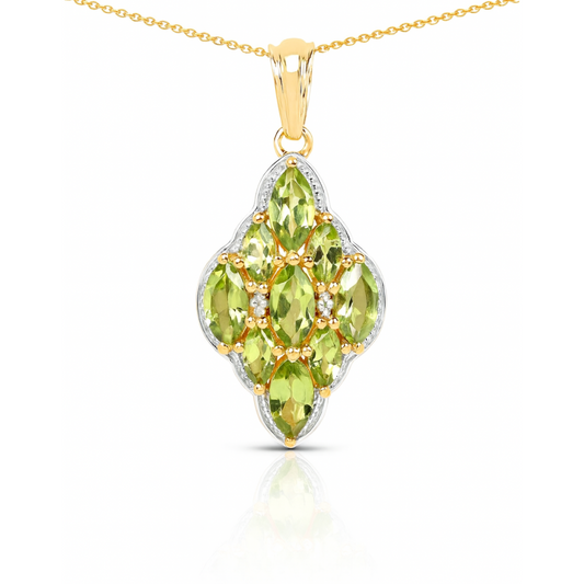 Pendentif en argent sterling 925 plaqué or jaune 14 carats avec péridot véritable et topaze blanche de 4,02 carats