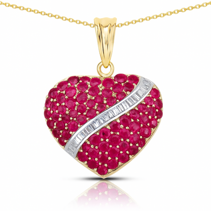 Pendentif en argent sterling 925 plaqué or jaune 14 carats avec rubis véritable de 4,67 carats et topaze blanche