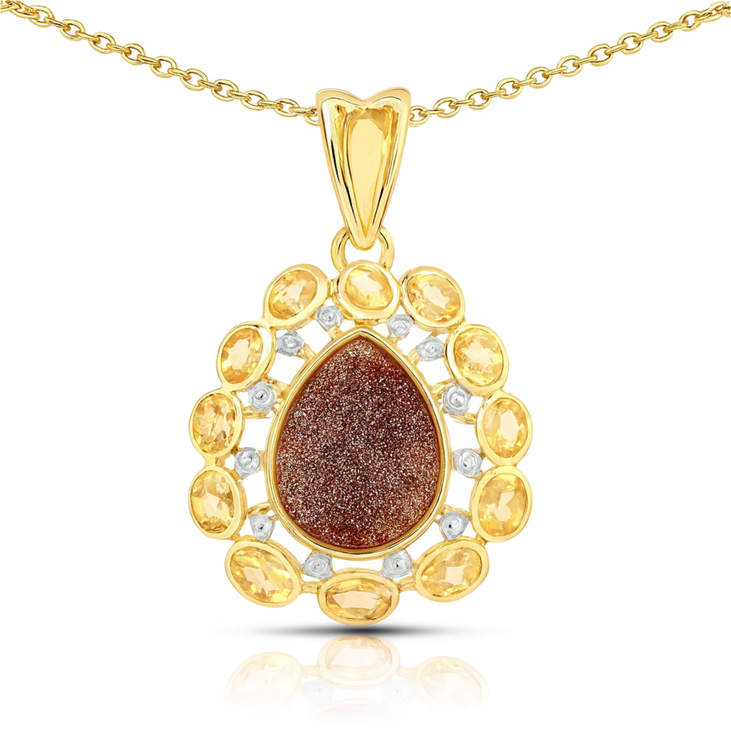 Pendentif en argent sterling 925 plaqué or jaune 14 carats avec droozi rouge véritable et citrine de 5,14 carats