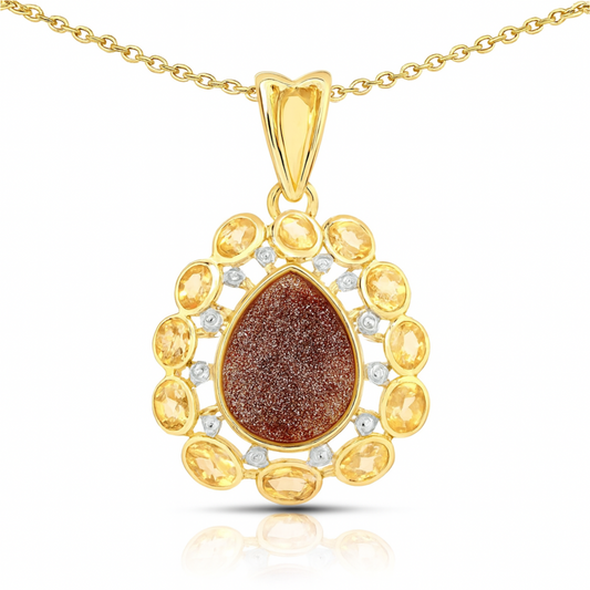 Pendentif en argent sterling 925 plaqué or jaune 14 carats avec droozi rouge véritable et citrine de 5,14 carats