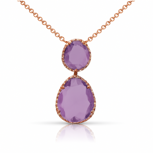Pendentif en or rose 18 carats avec améthyste et diamants naturels