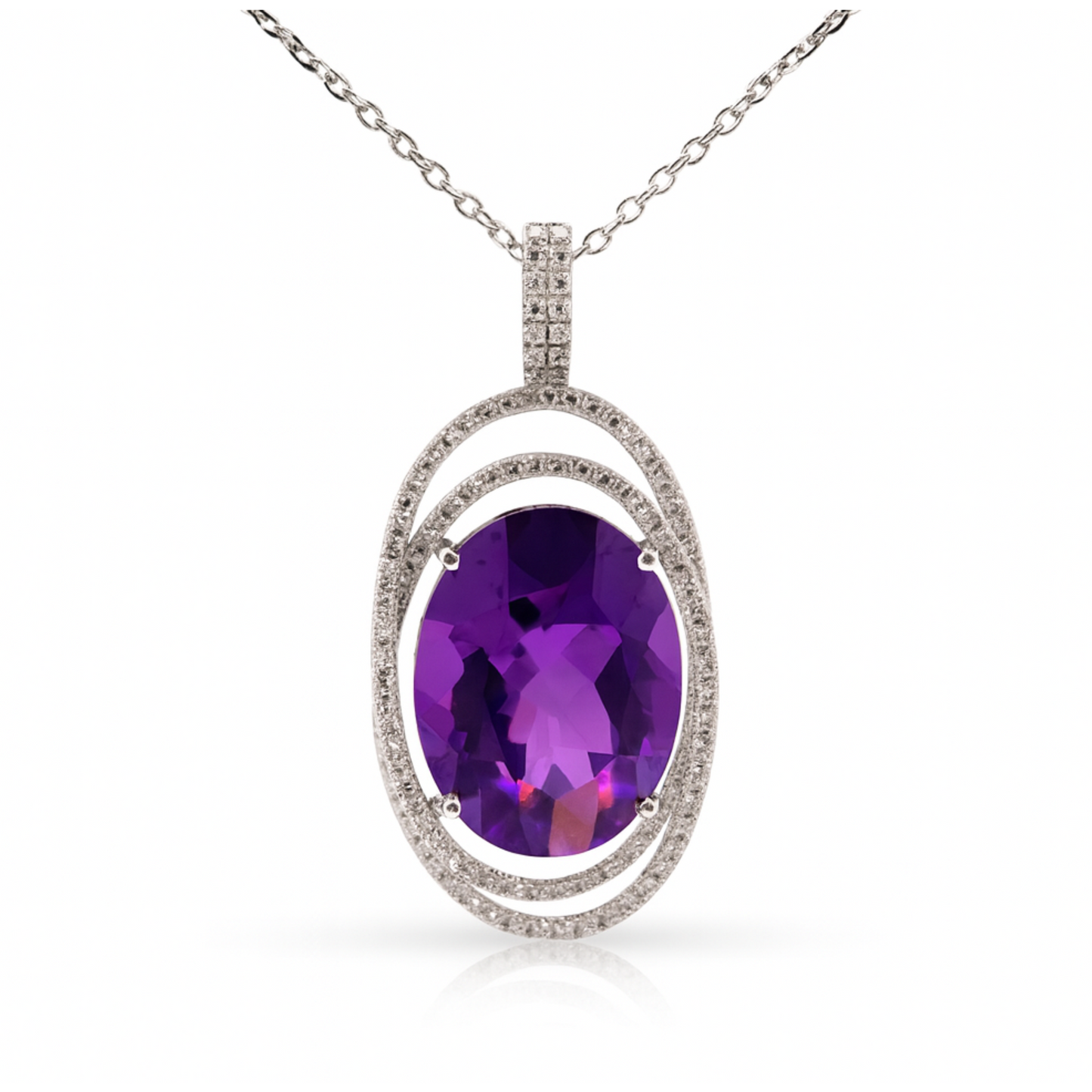Pendentif en or blanc 18 carats avec améthyste et diamants