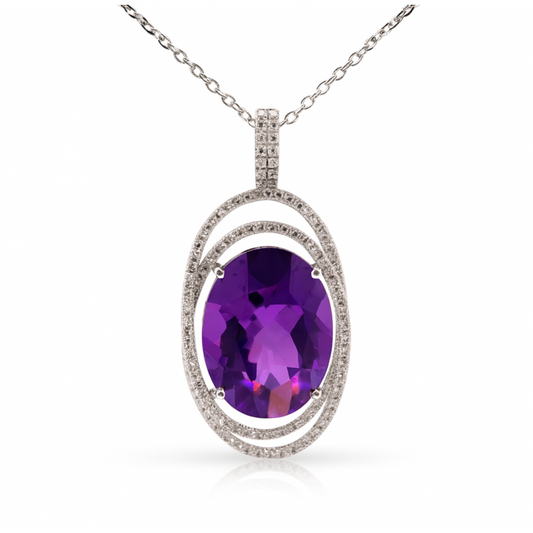 Pendentif en or blanc 18 carats avec améthyste et diamants