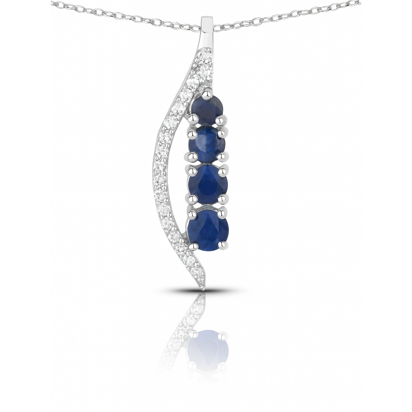 Pendentif en or blanc 14 carats avec saphir bleu véritable et diamant blanc de 0,40 carat