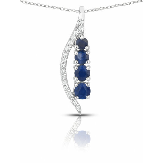 Pendentif en or blanc 14 carats avec saphir bleu véritable et diamant blanc de 0,40 carat