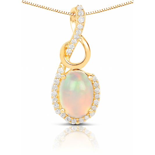 Pendentif en or jaune 14 carats avec opale éthiopienne authentique et diamant blanc de 0,56 carat 
