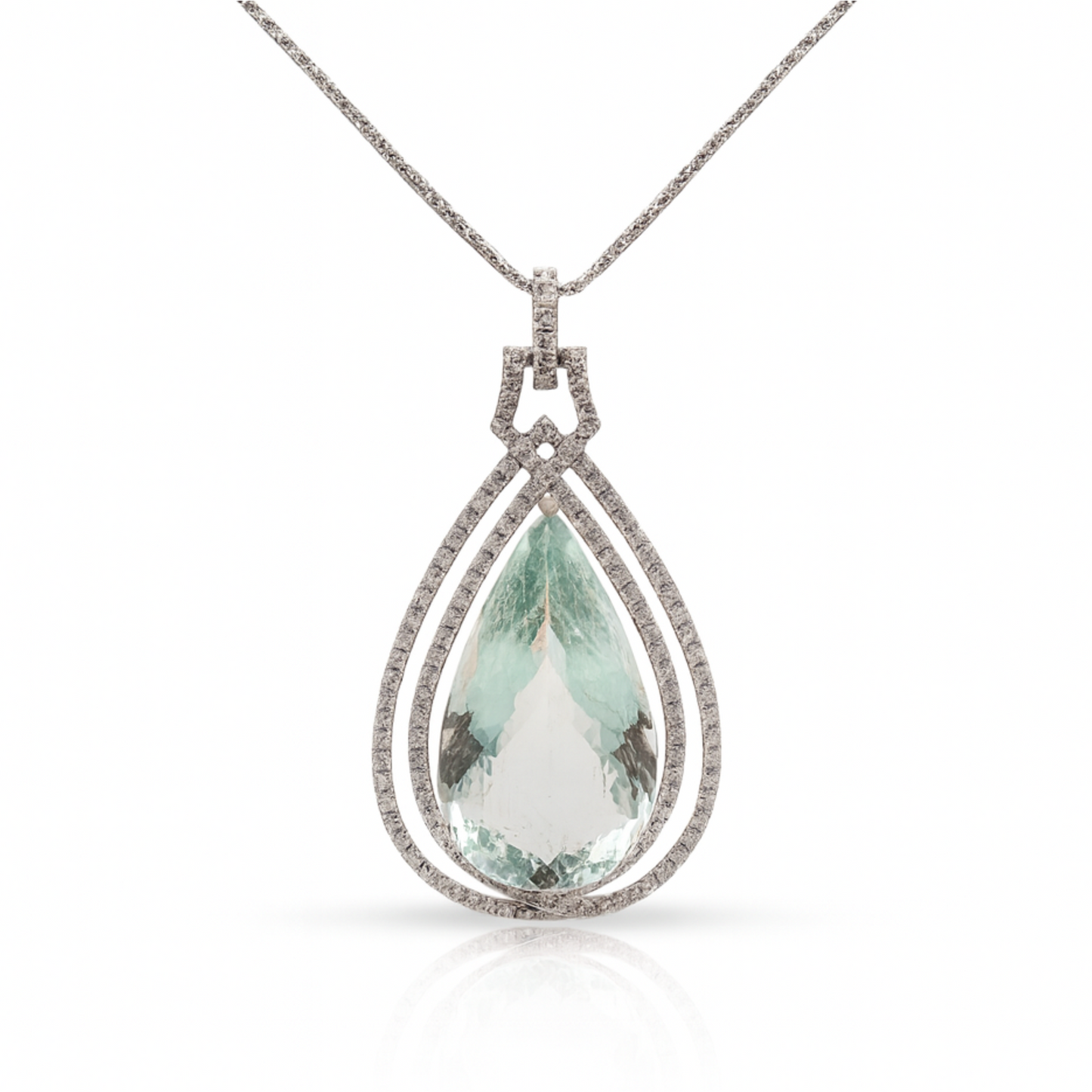 Pendentif en or blanc 18 carats avec aigue-marine et diamants