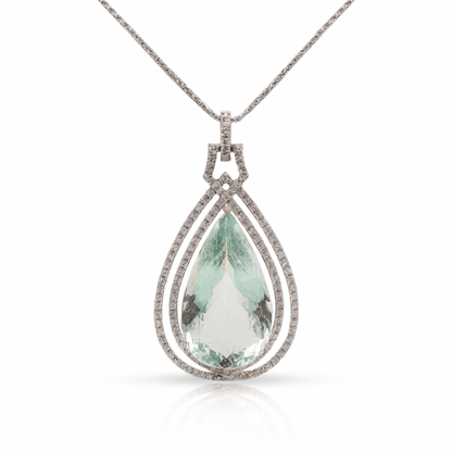 18K White Gold Pendant With Aquamarine and Diamonds