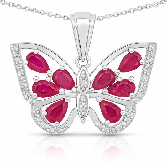 Pendentif en argent sterling 925 avec rubis véritable et zircon blanc de 2,07 carats