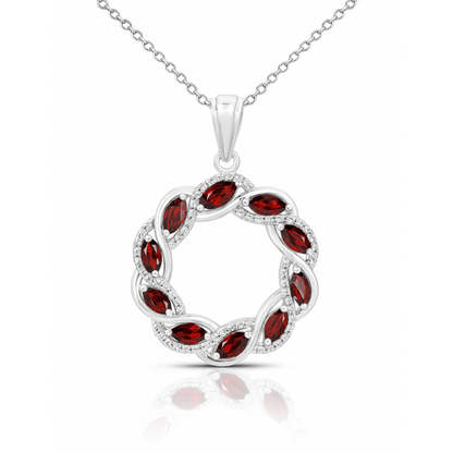 2.33 Carat Genuine Garnet and White Topaz .925 Sterling Silver Pendant