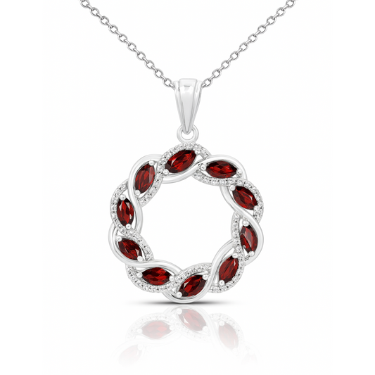 Pendentif en argent sterling 925 avec grenat véritable et topaze blanche de 2,33 carats
