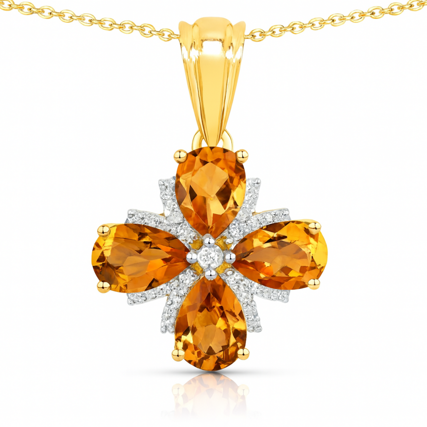 Pendentif en argent sterling 925 avec citrine de Madère et topaze blanche authentiques de 2,46 carats