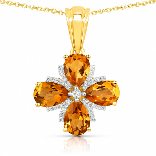 Pendentif en argent sterling 925 avec citrine de Madère et topaze blanche authentiques de 2,46 carats