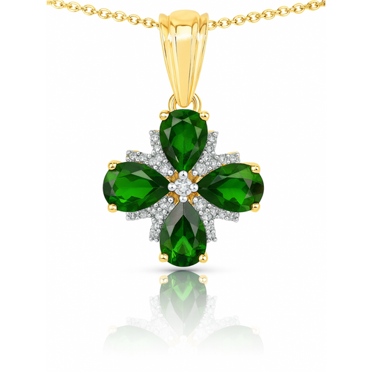 Pendentif en argent sterling 925 avec diopside chromé véritable et topaze blanche de 2,70 carats 