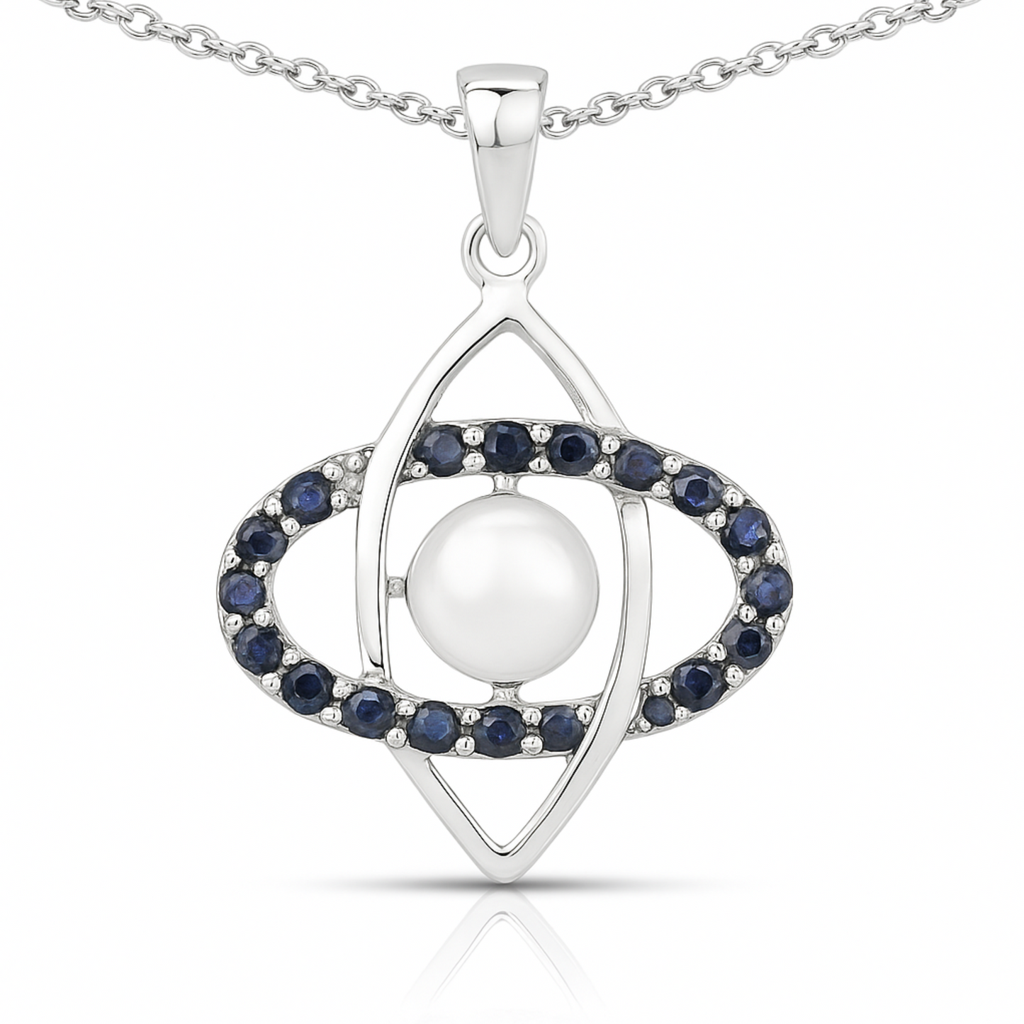 Pendentif en argent sterling 925 avec saphir bleu véritable et perle de 2,79 carats