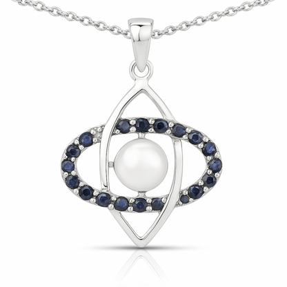 Pendentif en argent sterling 925 avec saphir bleu véritable et perle de 2,79 carats