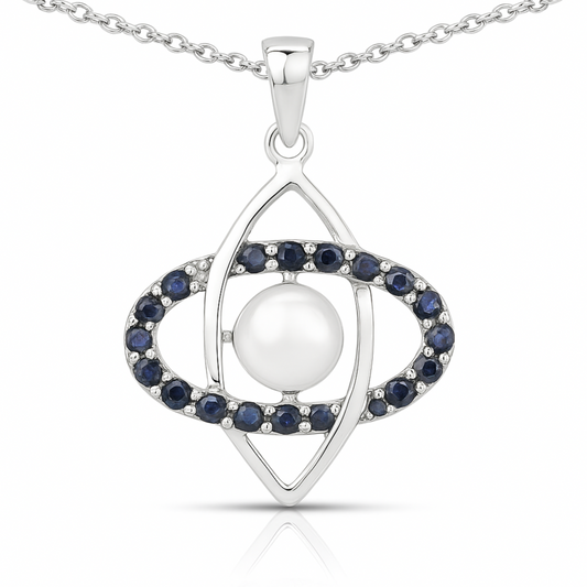 Pendentif en argent sterling 925 avec saphir bleu véritable et perle de 2,79 carats
