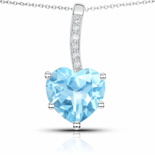 Pendentif en argent sterling 925 avec topaze bleue et topaze blanche véritables de 2,79 carats