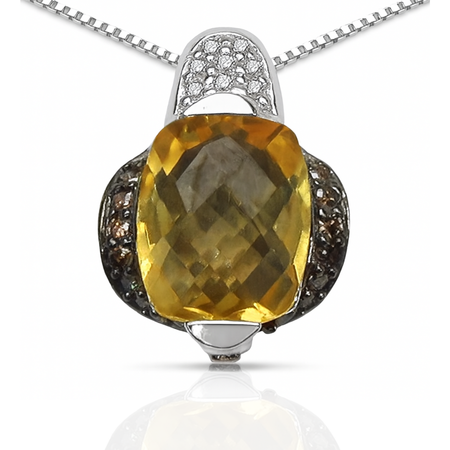 Pendentif en argent sterling 925 avec citrine véritable de 2,91 carats, diamant champagne et diamant blanc