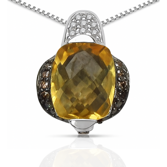 Pendentif en argent sterling 925 avec citrine véritable de 2,91 carats, diamant champagne et diamant blanc
