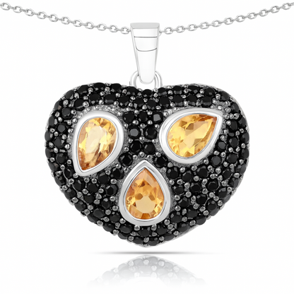 Pendentif en argent sterling 925 avec citrine véritable et spinelle noire de 3,19 carats